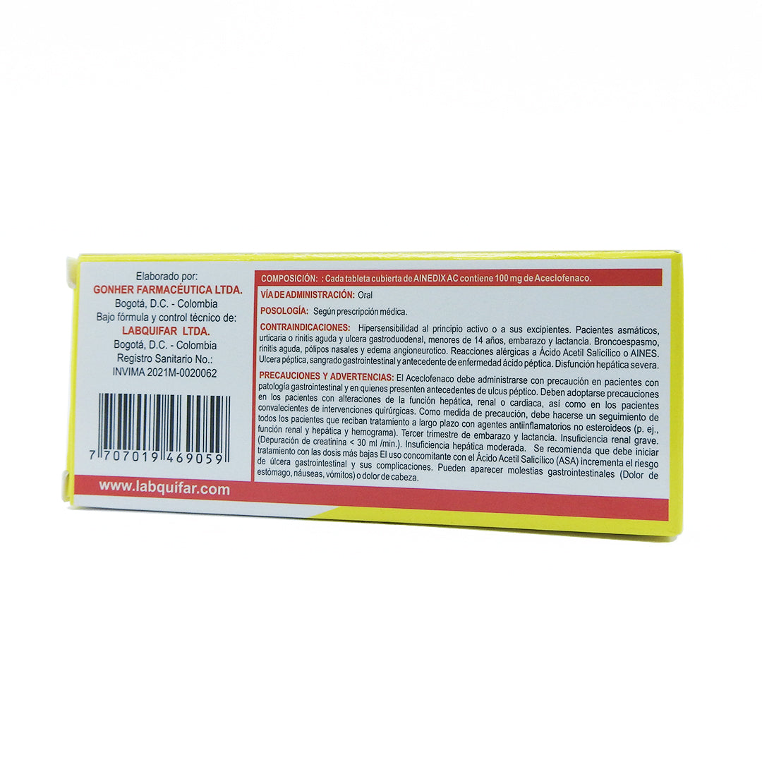 AINEDIX AC CAJAX10 ACECLOFENACO 100 MG TAB REC