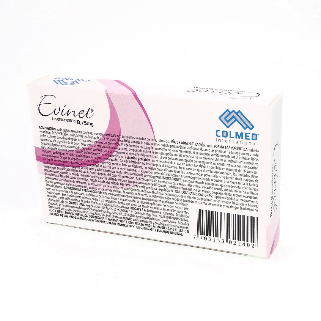 EVINET COMERCIAL CAJA X2 LEVONORGESTREL 0.75MG TAB