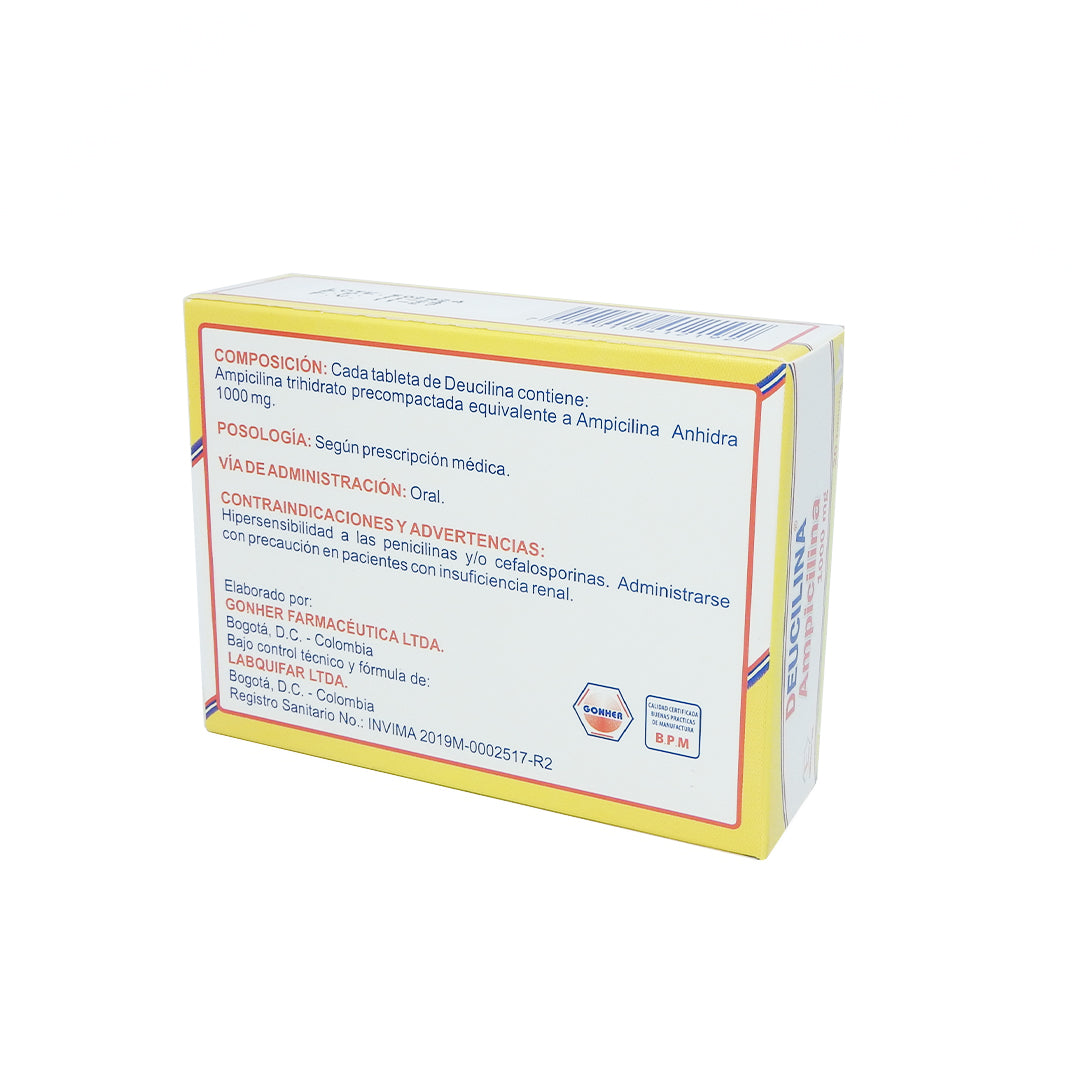 DEUCILINA CAJAX20 AMPICILINA 1000 MG TAB