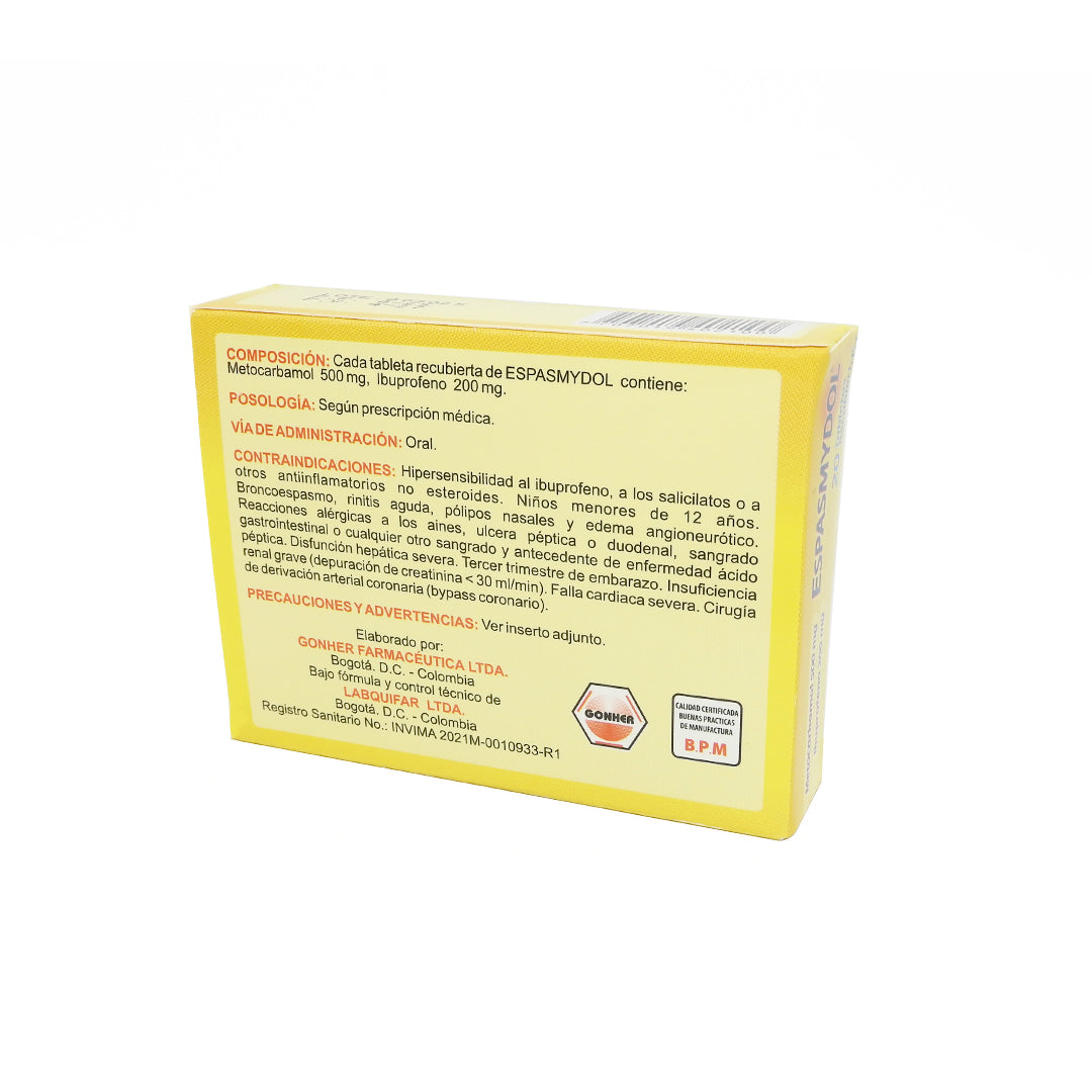 ESPASMYDOL CAJAX20 IBUPROFENO+METOCARBAMOL 200+500MG TAB