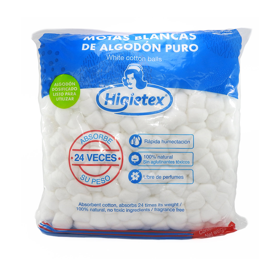 HIGIETEX MOTAS BLANCAS DE ALGODON PURO Y DOSIFICADO PARA USAR.