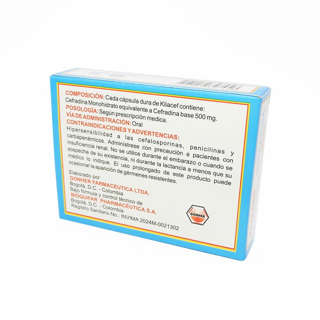 KLIACEF CEFRADINA 500MG.