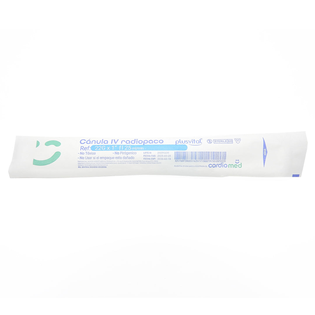 CANULA IV RADIOPACO 22 x 3/4" fl 25ML/MIN NO TOXICO NO PIROGENO