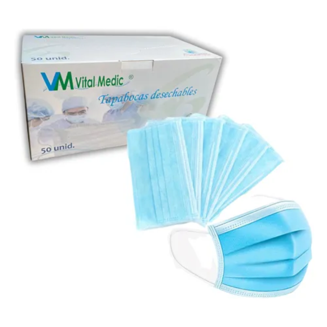 TAPABOCAS TERMOSELLADO COLOR AZUL DESECHABLES SIN EMPAQUE INDIVIDUAL CAJAX50