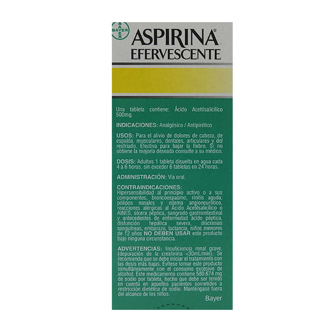 ASPIRINA EFER CAJA X50 ACETIL SALICILICO ACIDO 500MG TAB EFERV
