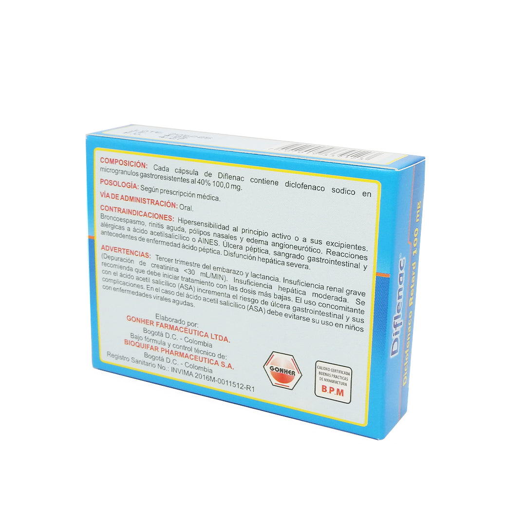 DIFLENAC DICLOFENACO RETARD 100MG.