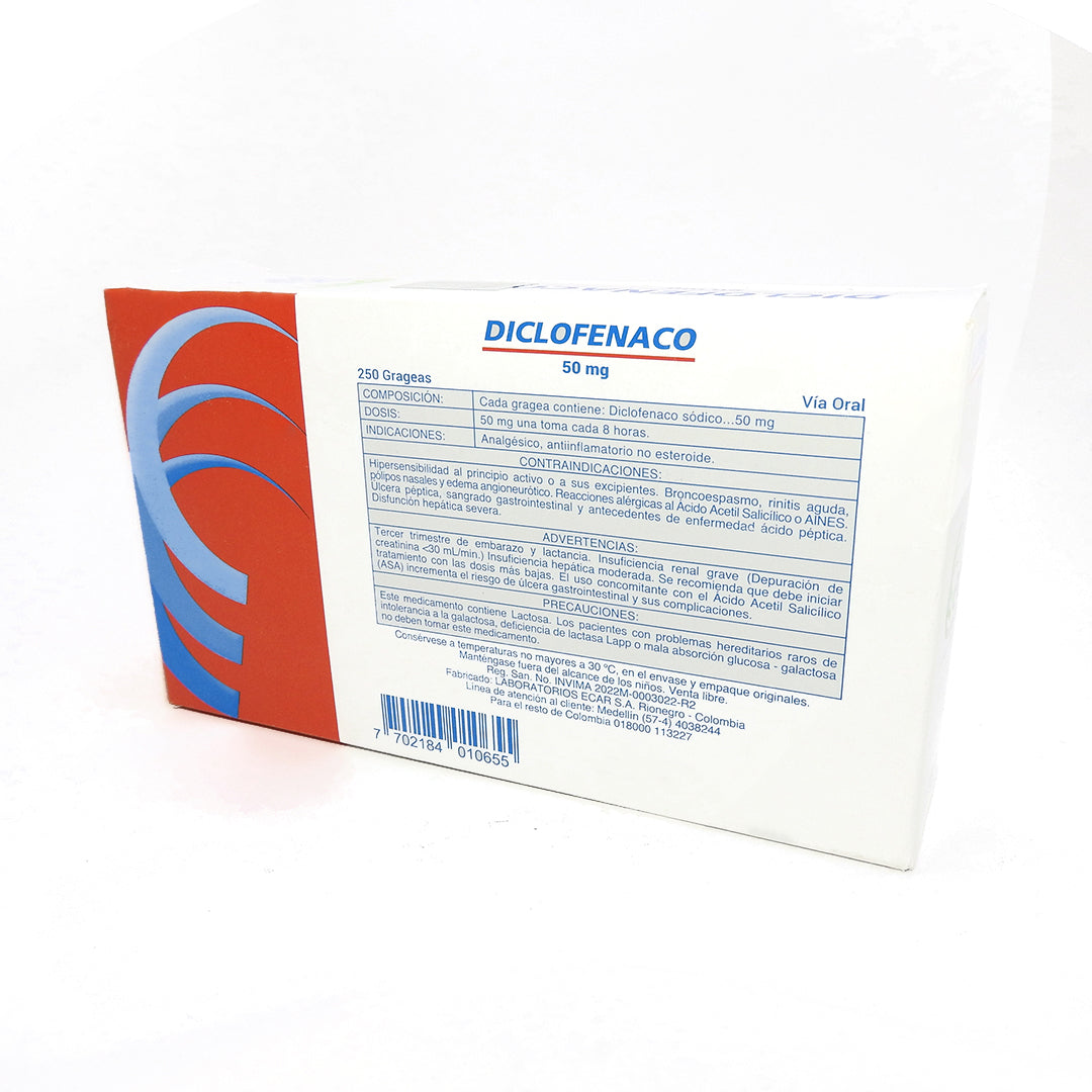 DICLOFENACO SODICO 50MG TAB REC CAJA X250