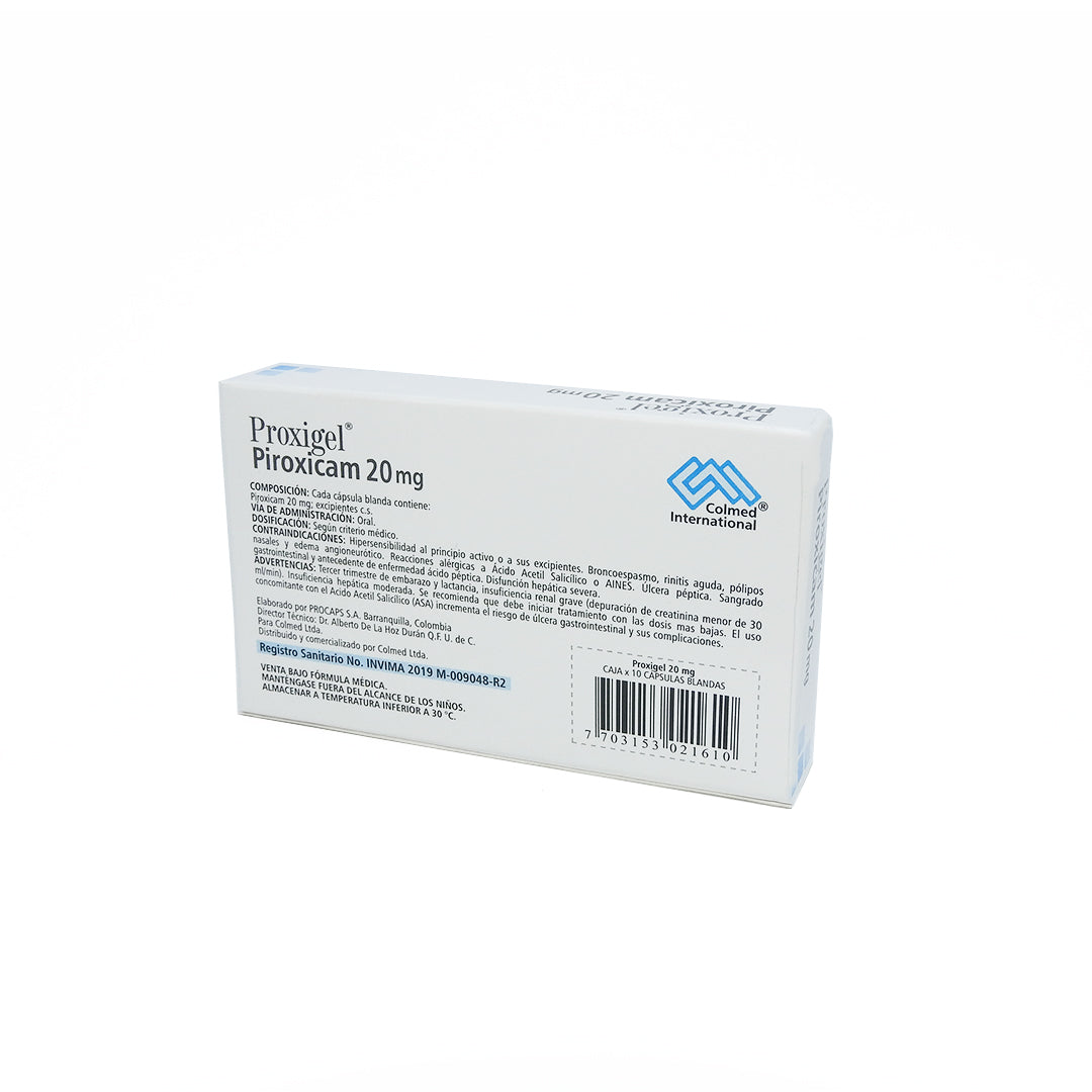 PROXIGEL CAJA X10 PIROXICAM 20MG CAP