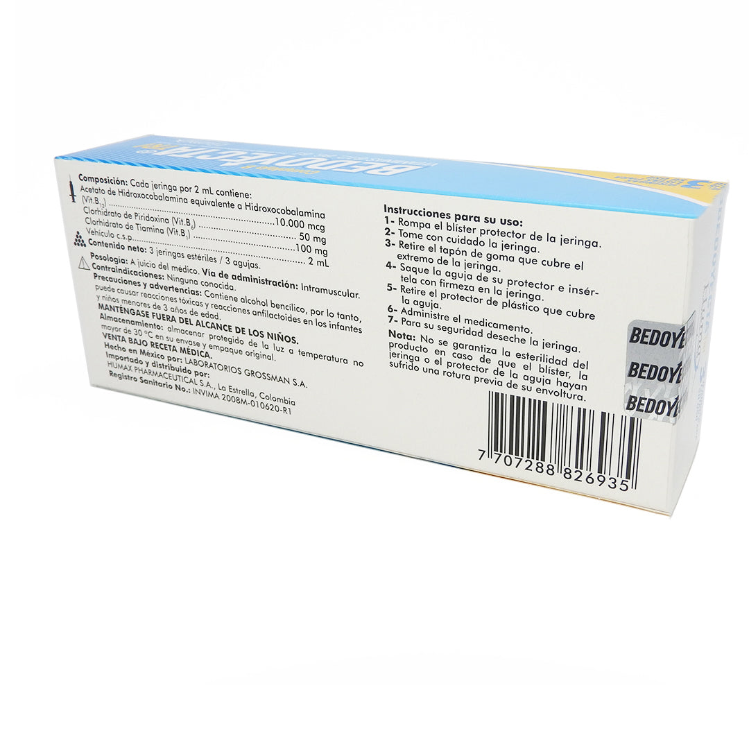 BEDOYECTA VITAMINA B1+B6+B12 (COMPLEJOB) 100+50+10MG/2ML INY CAJAX3
