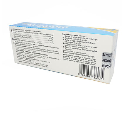 BEDOYECTA VITAMINA B1+B6+B12 (COMPLEJOB) 100+50+10MG/2ML INY CAJAX3