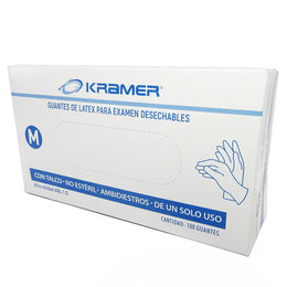 GUANTES DE LATEX PARA EXAMEN TALLA M SIN TALCO, NO ESTERILES, AMBIDIESTROS Y DE UN SOLO USO.