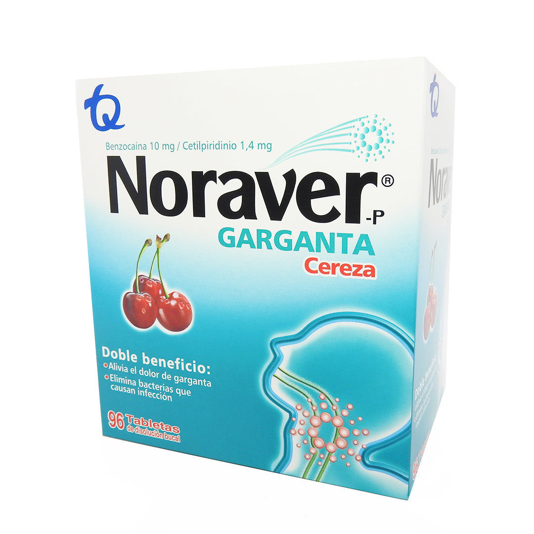 NORAVER CEREZA CAJAX96 BENZOCAÍNA+CLORUCETILPIRIDINIO TABLETAS MASTICABLES.