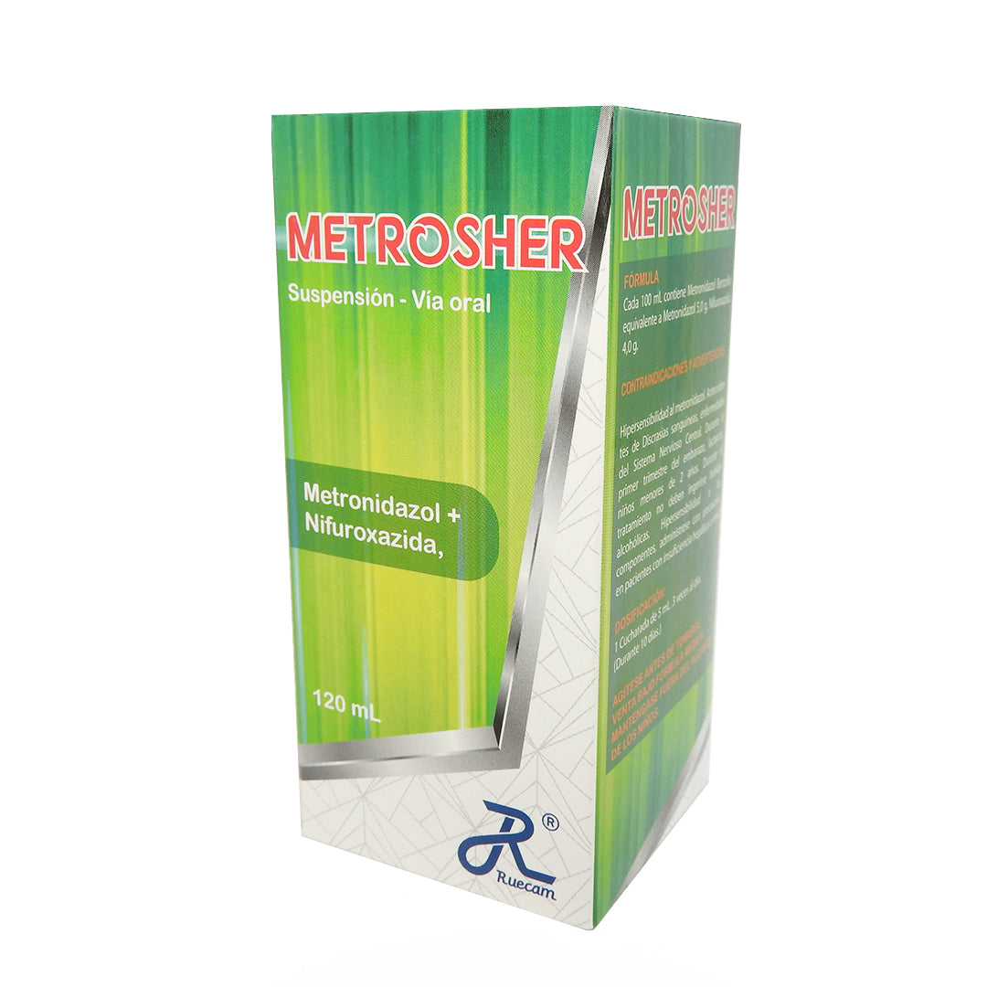 METROSHER FCOX120ML METRONIZADOL 250MG+NIFUROXAZIDA 200MG/5ML SUSP