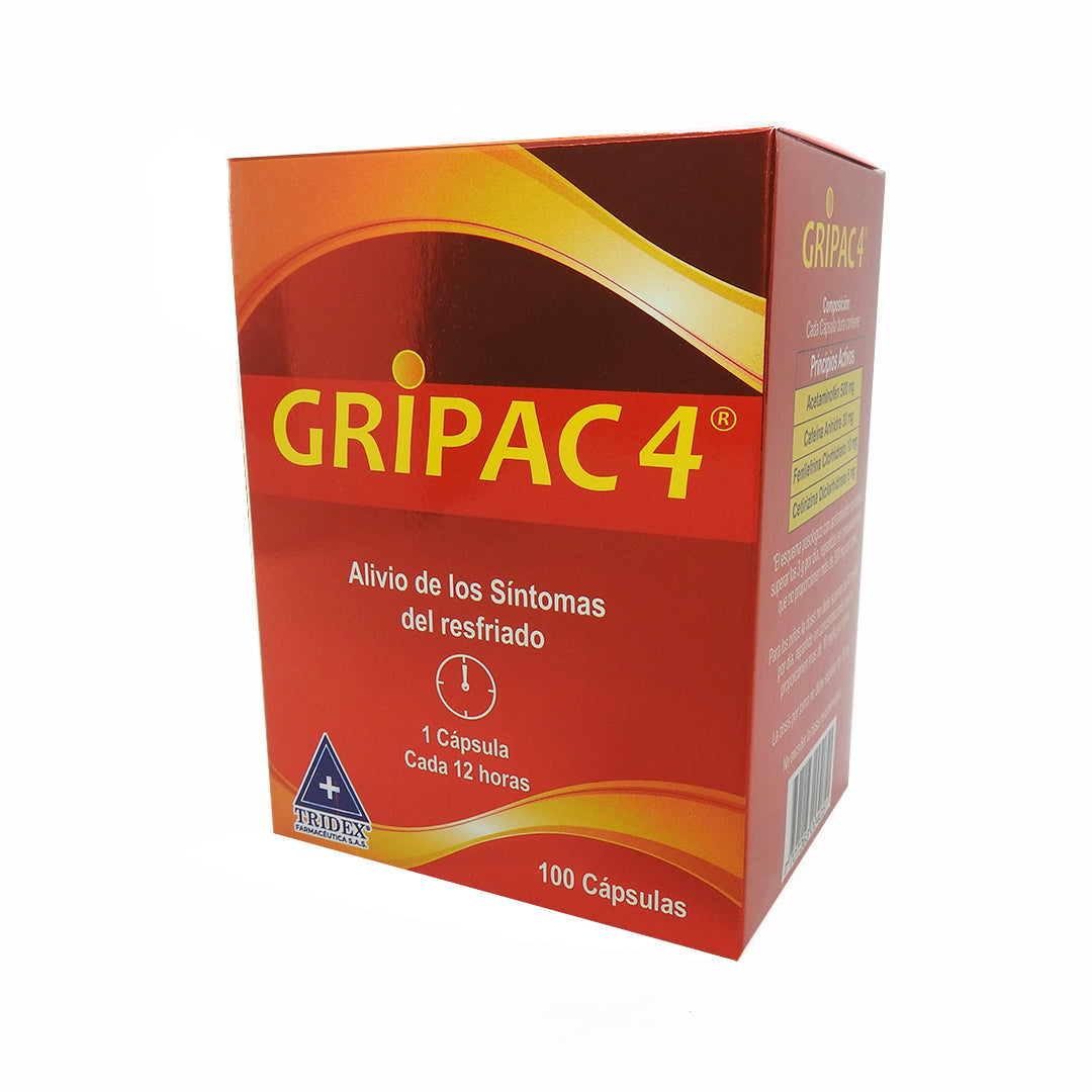 GRIPAC 4 CAJA X 100. ACETAMINOFEN + FENILEFRINA + CAFEINA CAPSULAS
