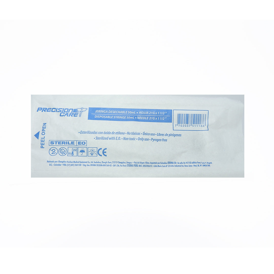 JERINGA DESECHABLE 50ML - AGUJA 21GX 1 1/2" PRECISION CARE