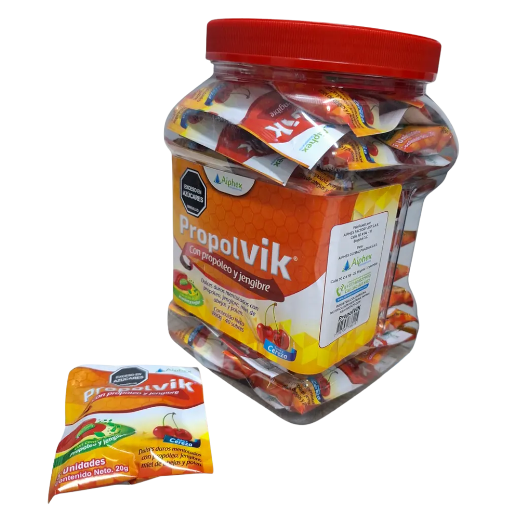 PROPOLVIK CON PROPOLEO Y JENGIBRE BOMBONERAX40 SOBRX5TAB PROPOLEO+JENGIBRE CEREZA TAB MAST