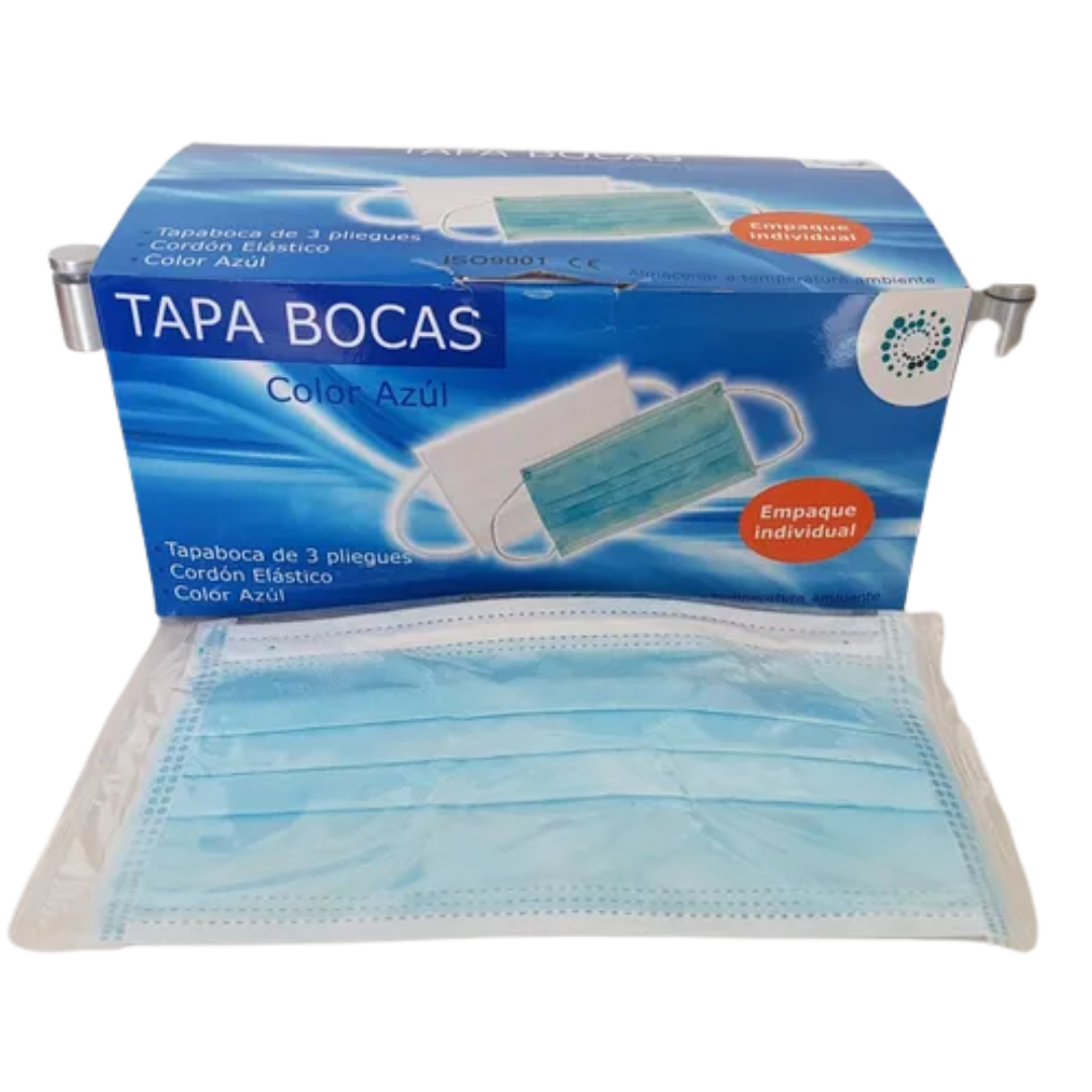 TAPABOCAS DESECHABLES EMPAQUE INDIVIDUAL 2 ELASTICOS DE SUJECION CAJAX50